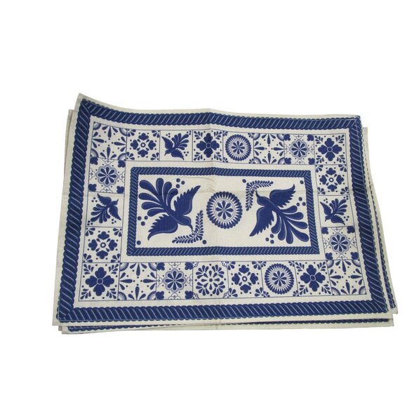 Talavera Tile Print Cotton Fabric Placemats Set Of 4 Blue White EUC - Picture 2 of 15